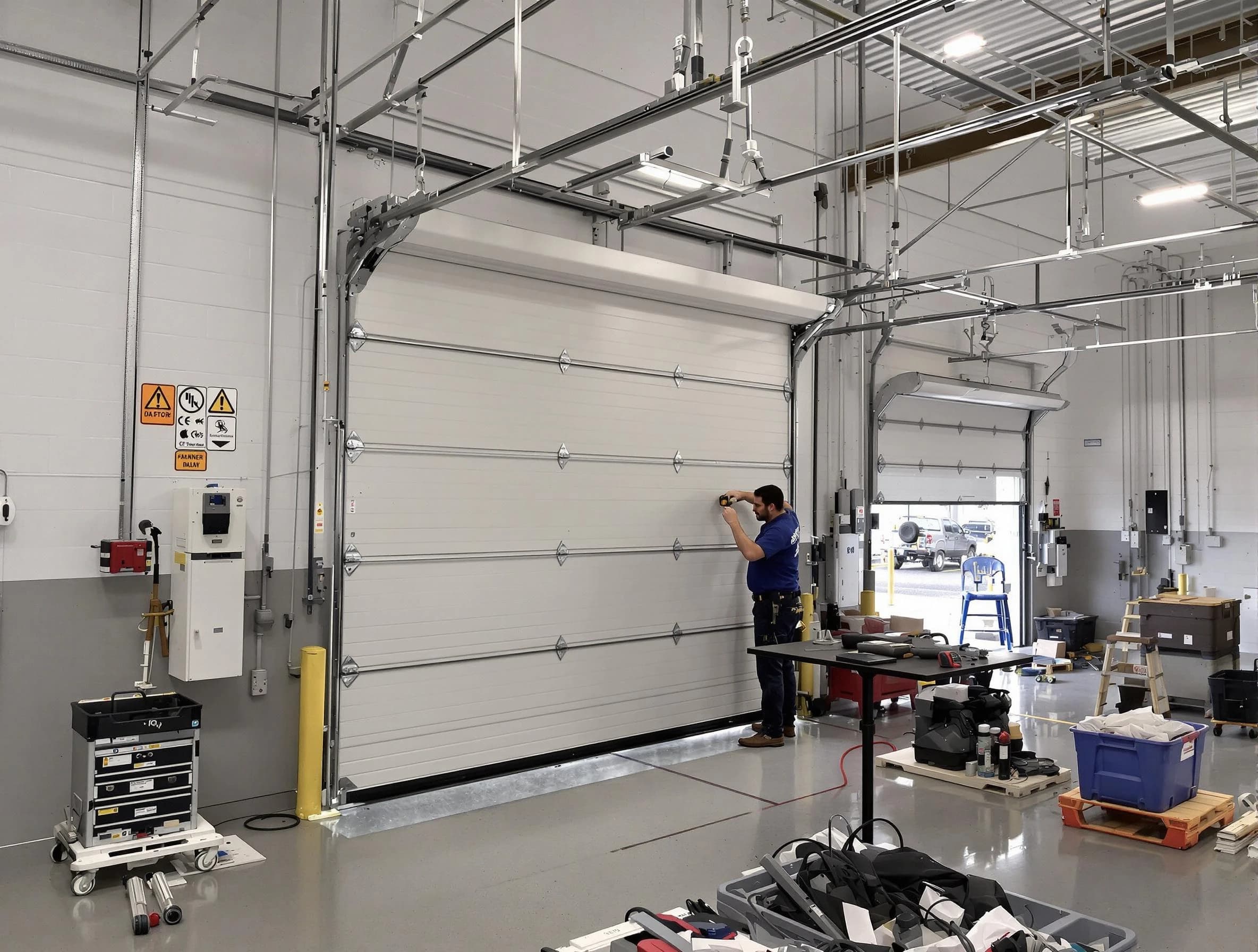 Commercial garage door repair being performed by Meadow Lake Garage Door Repair expert in Meadow Lake