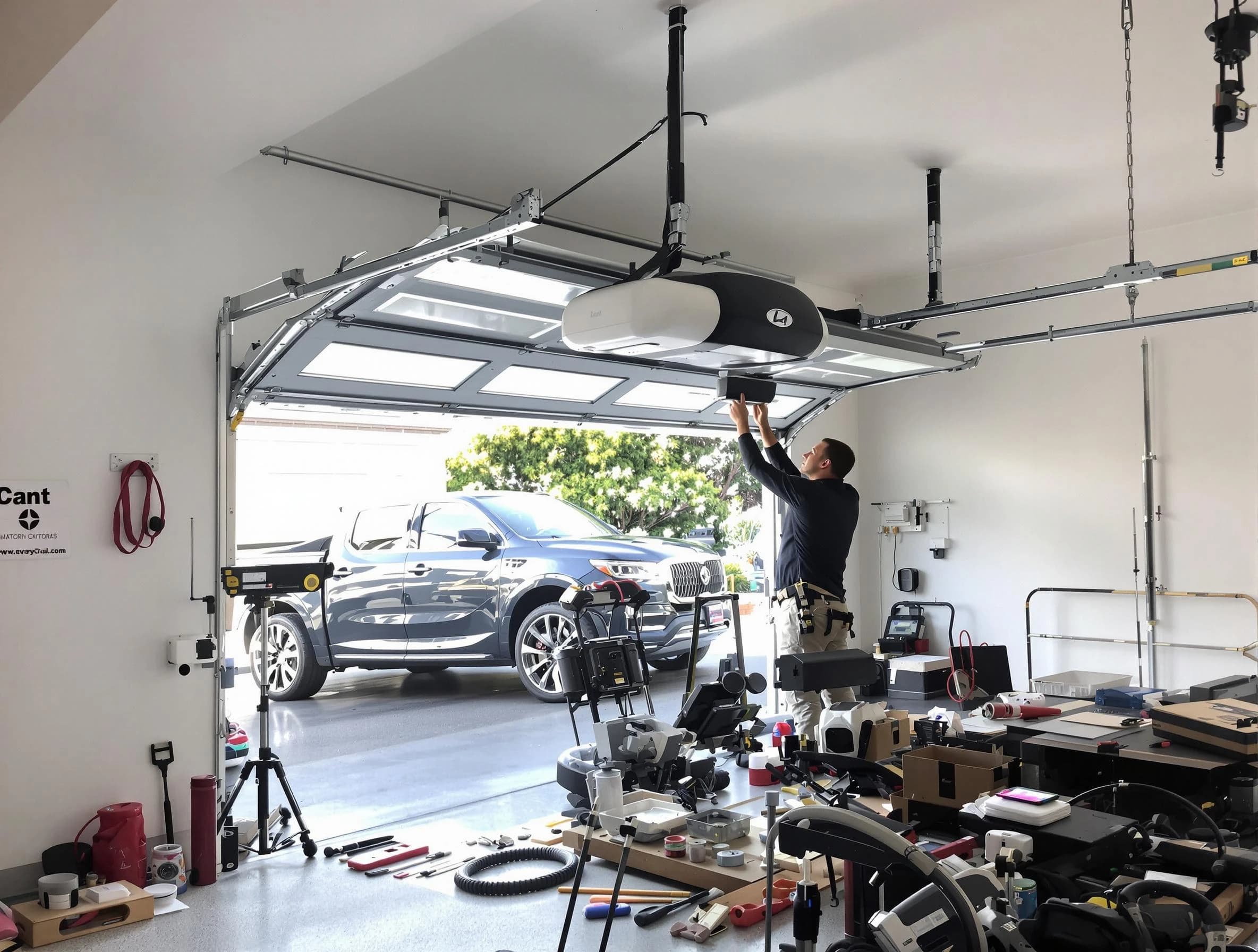 Meadow Lake Garage Door Repair specialist installing smart garage door opener system in Meadow Lake home