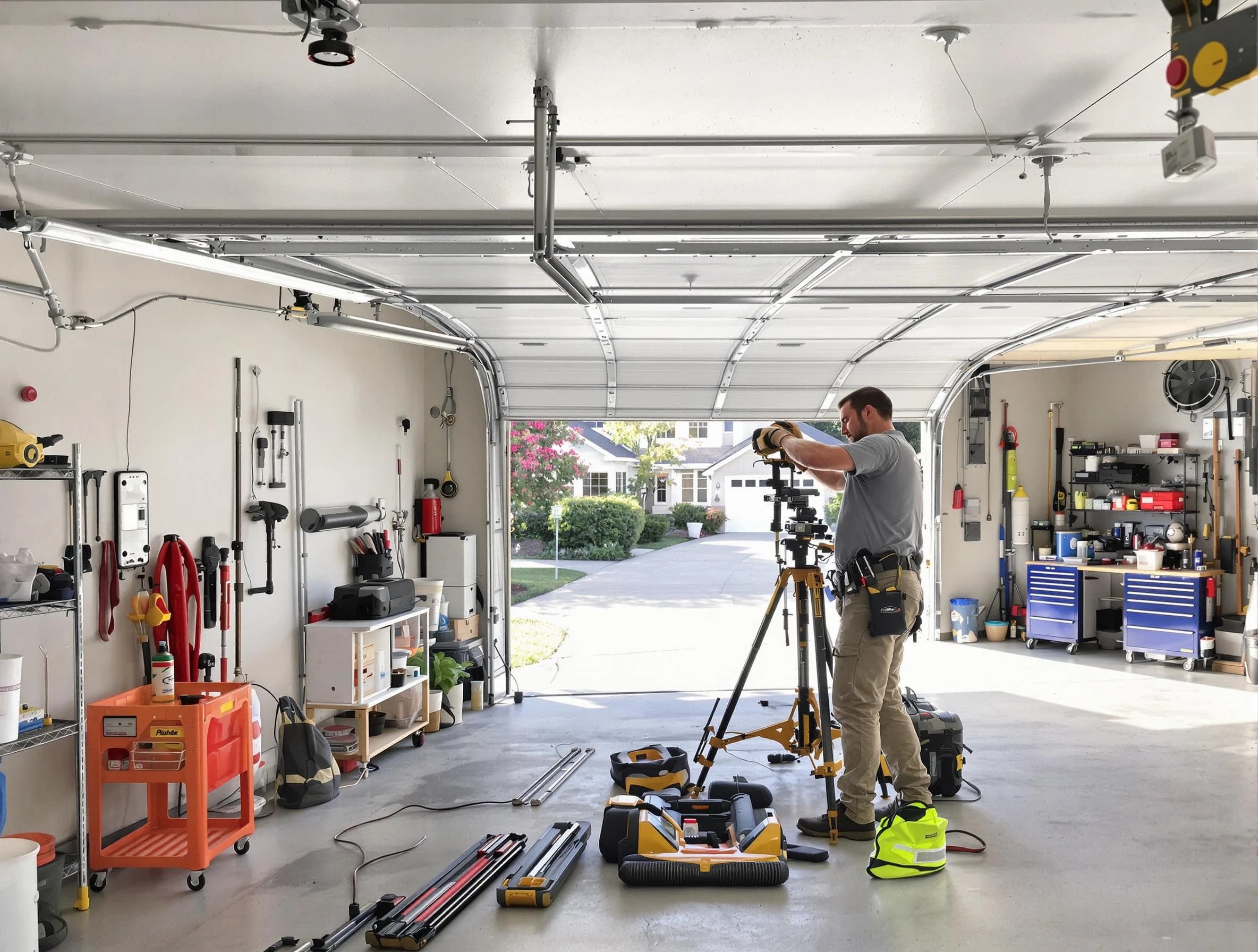 Meadow Lake Garage Door Repair specialist performing laser-guided track alignment in Meadow Lake