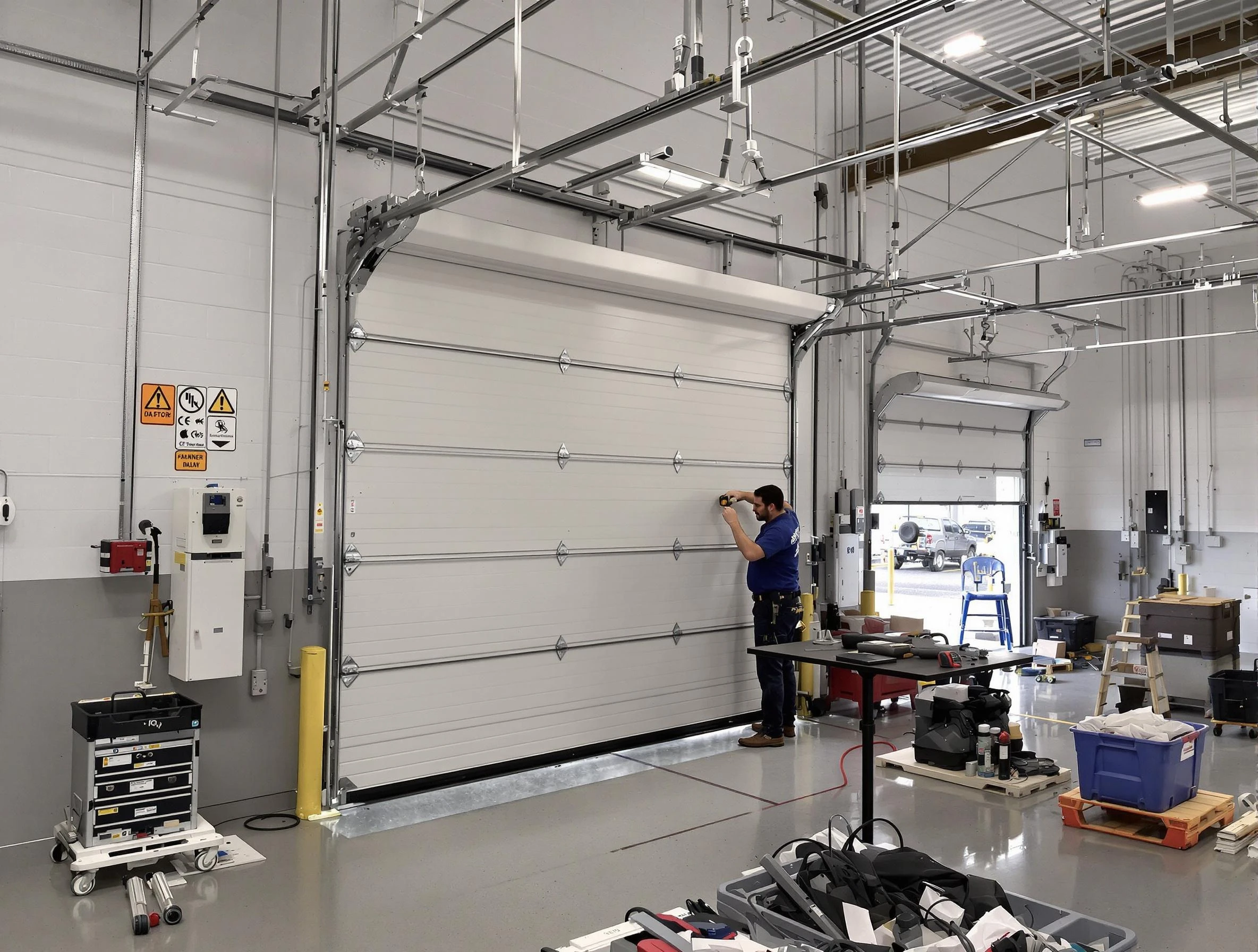 Commercial garage door repair being performed by Meadow Lake Garage Door Repair expert in Meadow Lake