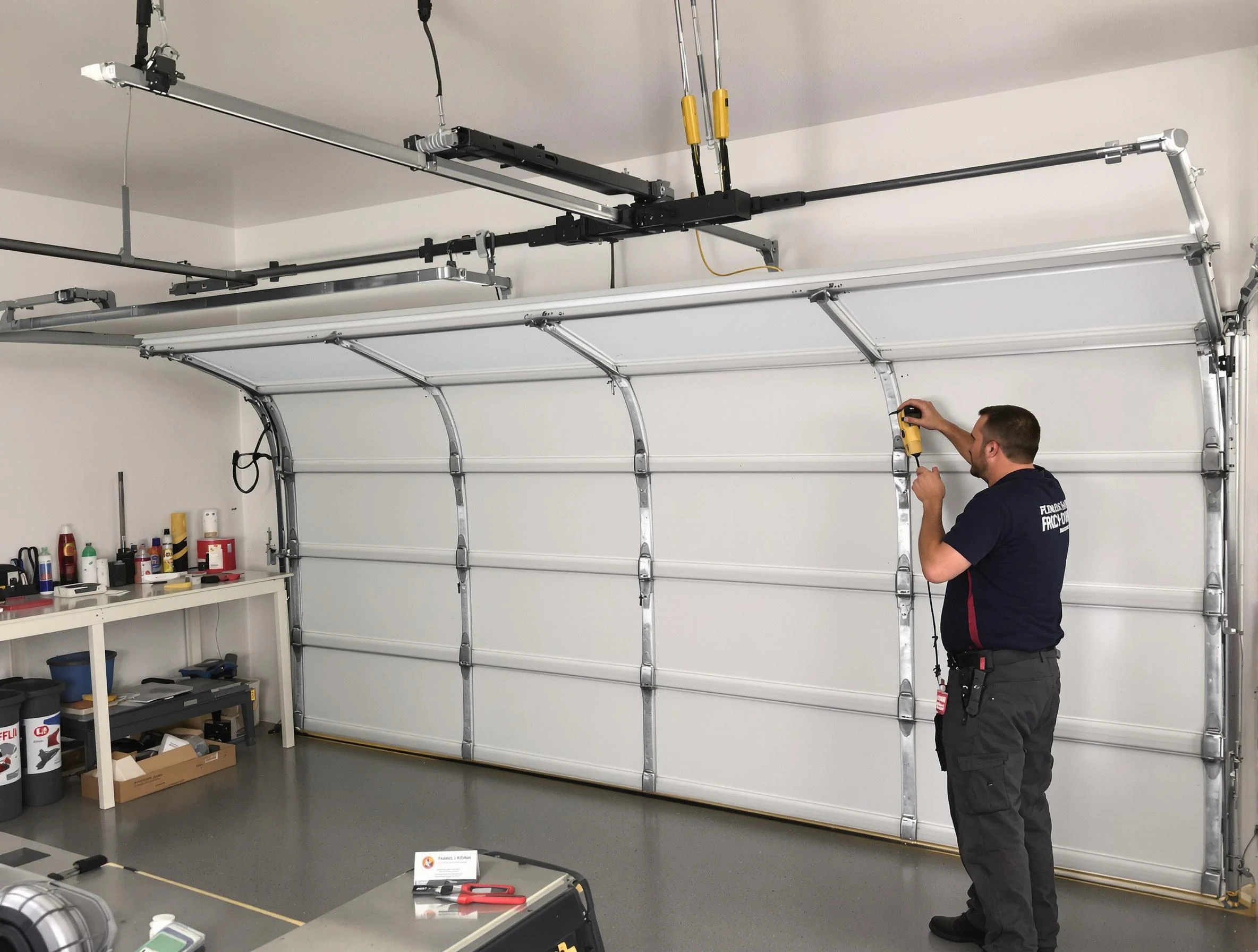Meadow Lake Garage Door Repair certified technician performing overhead door system repair in Meadow Lake